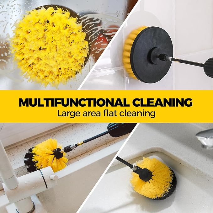 Holikme 8 Piece Drill Brush Attachments Set, Power Scrubber with Extend Long Attachment竊똂leaning Supplies for Bathtub, Shower, Grout, Tile(Yellow)