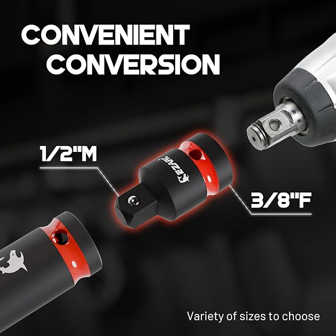 EZARC 21PCS Impact Socket Adapter Set, Includes CR-MO Universal Swivel Socket Set, CR-MO Impact Couplers, CR-V Reducers, CR-V Hex Extension Bits, Square Drive Sockets, 1/4", 3/8", 1/2" Drive
