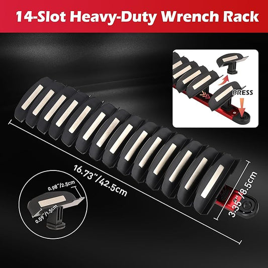 SEDY 14-Slot Magnetic Wrench Organizer Holder - Heavy-Duty Wrenchs Rack, Detachable Wrench Storage, Wall-Mounted Portable Tool Organizer for Toolbox Drawer Garages Workshops