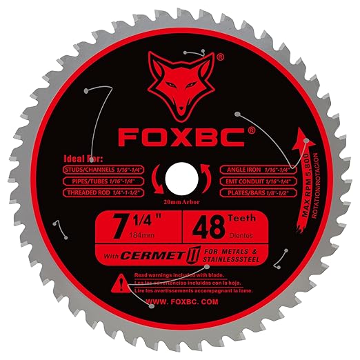 FOXBC 7-1/4 inch Metal Cutting Saw Blade for Evolution, Jancy, Morse and Similar Metal Cutting saws, 20mm Arbor