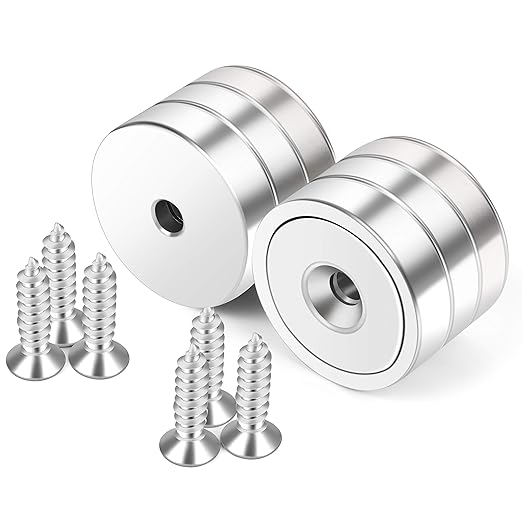 Neosmuk Magnets with Screws,60lbs+ Heavy Duty Rare Earth Neodymium Mounting Magnets with Holes, Countersunk Round Disc Industrial Magnets for Wall Mounting, 6 Pack