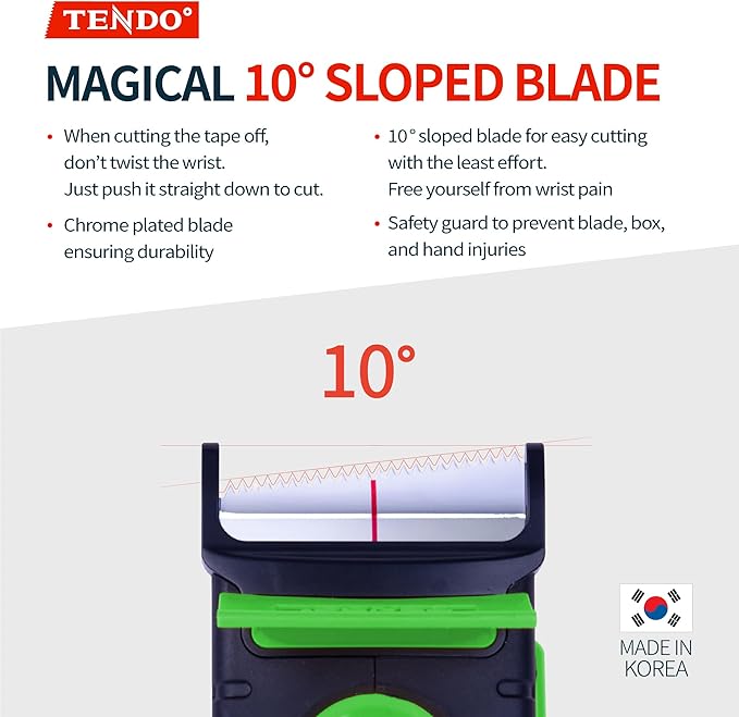 Heavy Duty Shipping Tape Dispenser: TENDO째 Premium Line ??Reusable, Replaceable, Eco-Friendly 2?쇺?Master Piece Dispenser for Pros with Patented 10째 Sloped Chromium Blades - P-2200 (4th Gen.)_Green