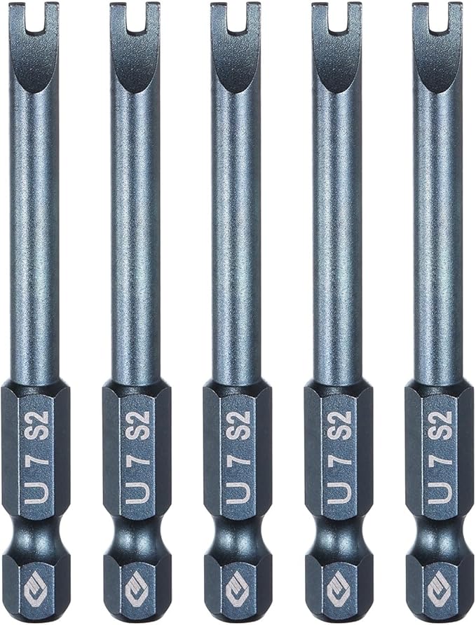 HARFINGTON 5pcs U-Type Screwdriver Bit 1/4" Hex Shank U7 Magnetic Head 2.6" Length S2 Steel U-Shaped Screw Driver Bit for Repair Work Electric Screwdriver, Blue