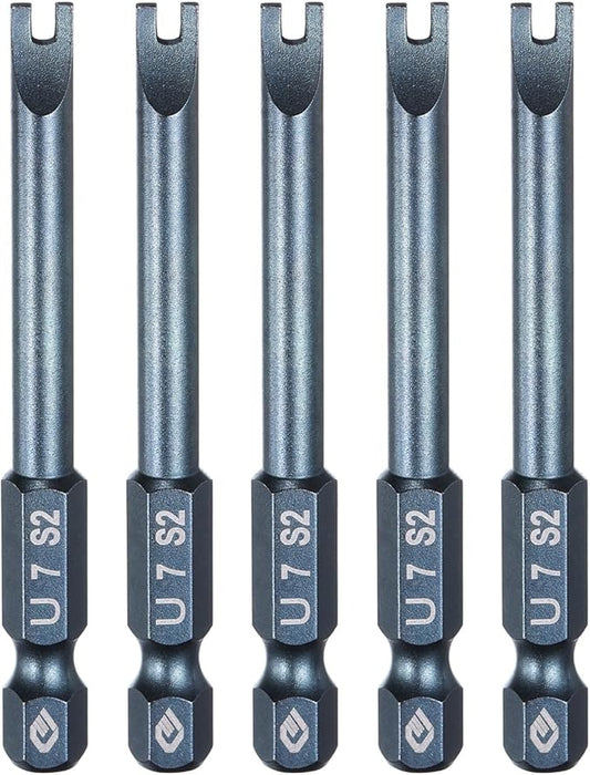 HARFINGTON 5pcs U-Type Screwdriver Bit 1/4" Hex Shank U7 Magnetic Head 2.6" Length S2 Steel U-Shaped Screw Driver Bit for Repair Work Electric Screwdriver, Blue