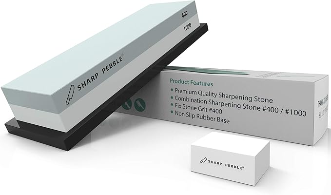 Sharp Pebble Premium Whetstone Knife Sharpening Stone 2 Side Grit 400/1000 Wetstone Kit -Wetstone Kitchen Knife Sharpener with Flattening Stone & NonSlip Rubber Base