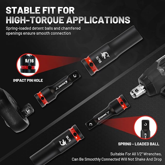 EZARC 1/2" Drive Impact Socket Set, 31-Piece SAE (3/8?? in) and Metric (10??4 mm) Deep Sockets, CR-V Material, 3/6/10 in Extensions, Universal Joint & Adapter, Storage Case
