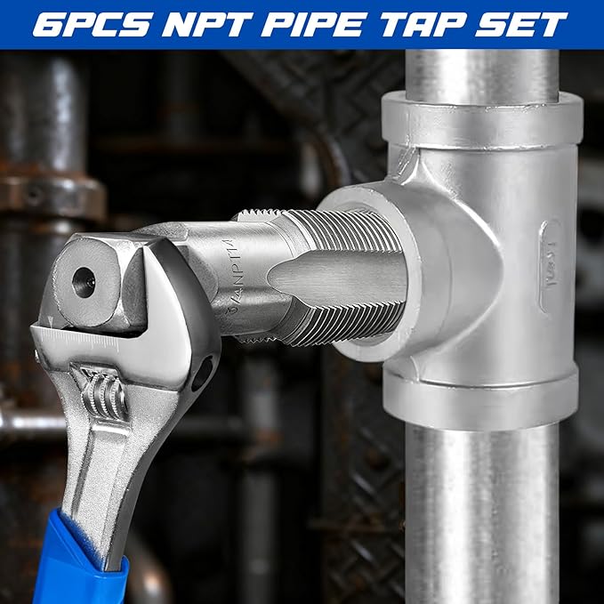 Toolwiz 6Pcs NPT Pipe Tap Set, 1", 3/4", 1/2", 3/8", 1/4", 1/8" Professional Taps Kit, Pipe Thread Cutting Tool with 4-Straight Flute Cutting Design, Alloy Steel NPT Tap Set with Storage Case