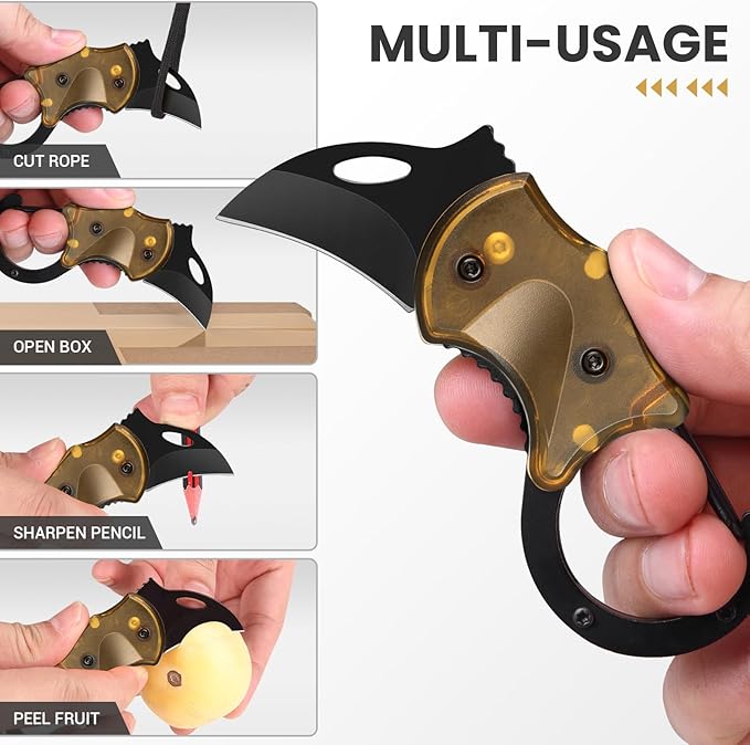 Small Pocket Knife, Cool Box Cutter with 1.34 inch Sharp Blade, EDC Knives Tool for Everyday Carry (Amber)
