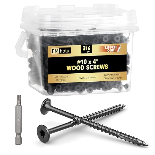 #10 x 4??Deck Screws, 316Pcs Star Drive Wood Screws, Rust Resistant Timber Screws for Timber/Log/Landscaping Wood, T25 Star Bit Included, Black