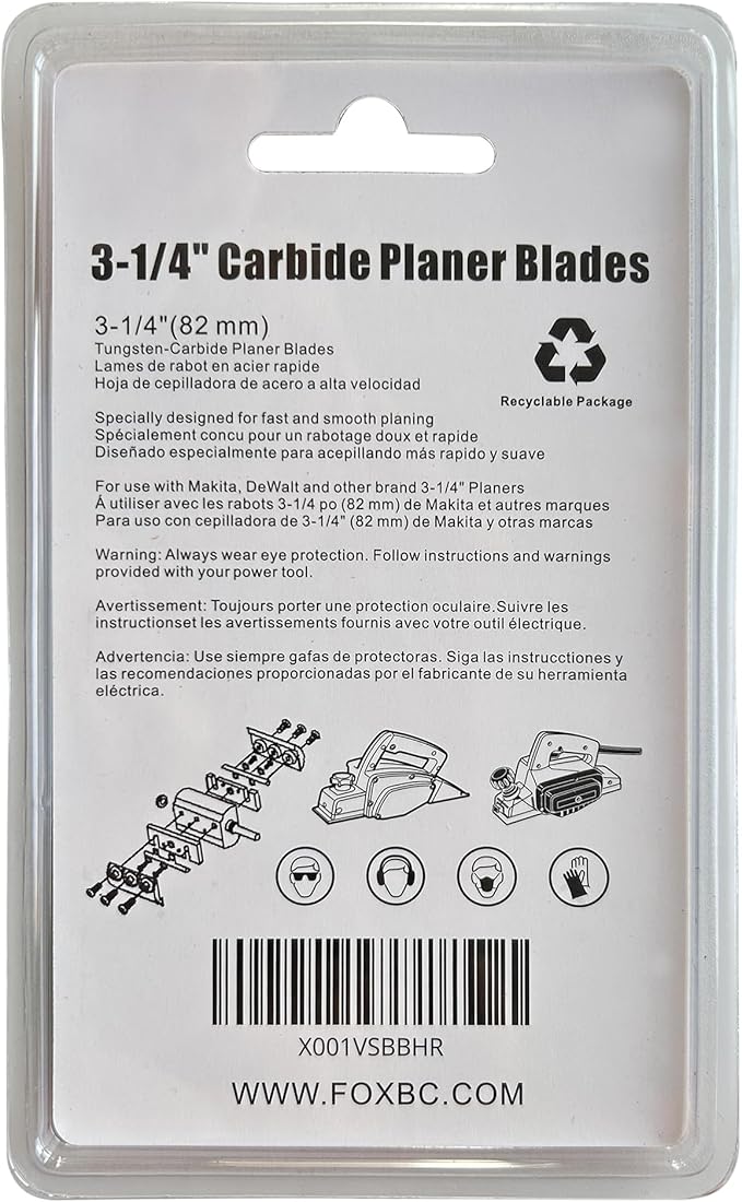 FOXBC 3-1/4 Inch 82mm TCT Carbide Planer Blades Replacement For Makita N1900B, KP0810, XPK01, DeWalt D26676, DW6655, DW680, Bosch 1594 PA1205, Ryobi and most Hand-Held Planer