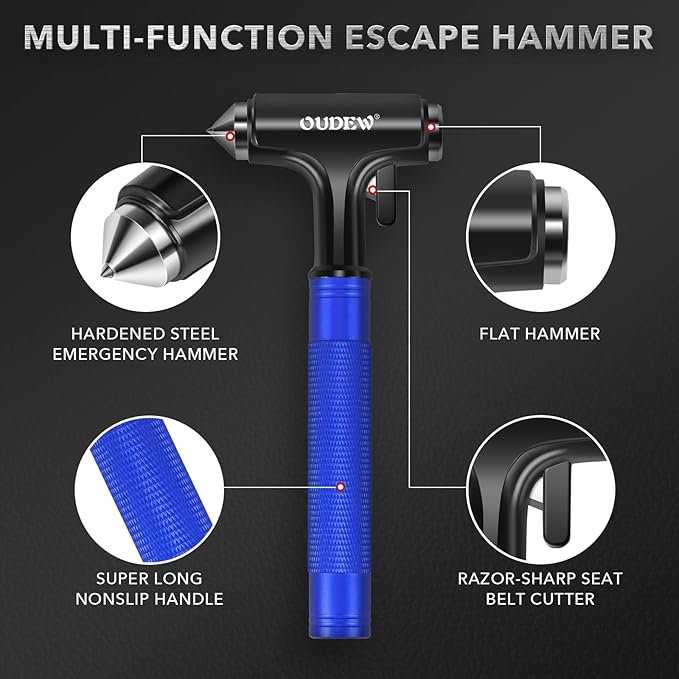 2 Packs Car Safety Hammer, Car Glass Breaker with Seat Belt Cutter, Automotive Escape Tool, Metal Window Breaker, Emergecy Safety Hammer for Auto Accidents (Blue)