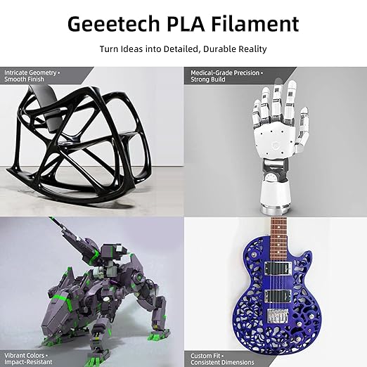 Geeetech PLA Filament 1.75mm Black, 1kg (2.2lbs) Spool, Neatly Wound 3D Printer Filament, Tangle-Free, Dimensional Accuracy +/- 0.02mm, Fits Most FDM 3D Printers