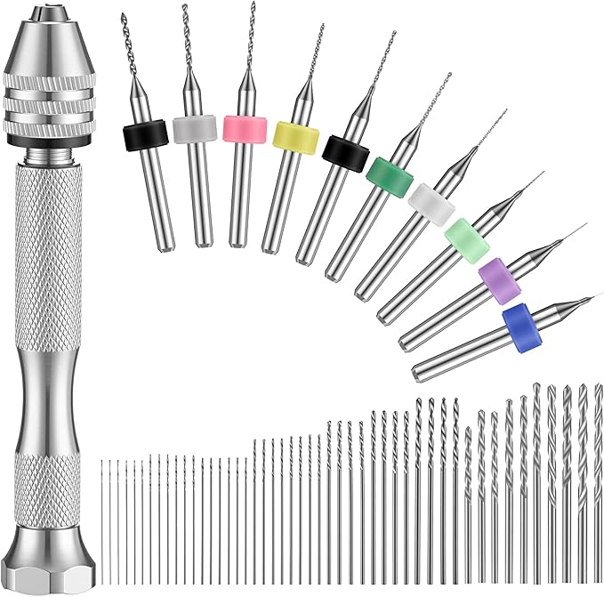 Zhehao 59 Pieces Hand Drill Bits Set Include 49 Pcs Metal Pin Vise Hand Drill Micro Mini Twist Bits and 10 Pcs Tungsten Carbide PCB Rotary Tools for Resin Polymer DIY Jewelry Making Carving(Silver)