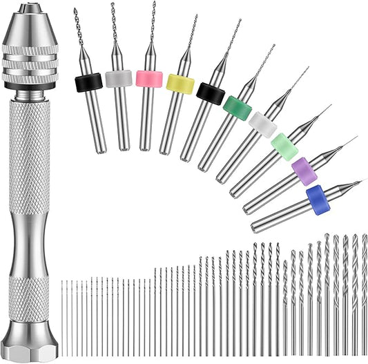 Zhehao 59 Pieces Hand Drill Bits Set Include 49 Pcs Metal Pin Vise Hand Drill Micro Mini Twist Bits and 10 Pcs Tungsten Carbide PCB Rotary Tools for Resin Polymer DIY Jewelry Making Carving(Silver)