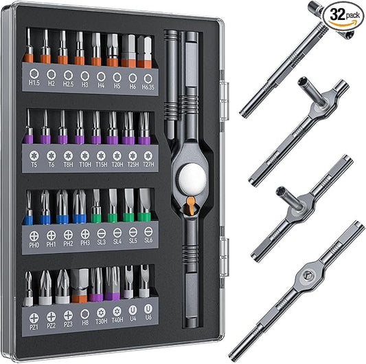 2026 Upgrade 32in1 T handle Magnetic Ratchet Screwdriver Set, [Tight Spaces Effortless] Allen Wrenches Sets, Repair Tool Kit for Computer, PC, Bicycles, Furniture, Electronics, Gifts For Men
