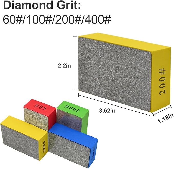 4pcs Diamond Hand Polishing Pads, Diamond Sanding Pads 60#,100#,200#,400# for Ceramic Tile Glass Grinding,Plane Sanding Blocks Polishing