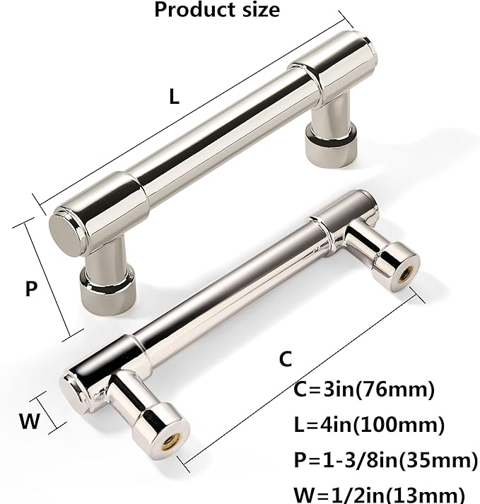 khtumeware 10 Pack 3 Inch(76mm) Polished Nickel Cabinet Pulls Kitchen Cabinet Handles Cabinet Hardware for Cupboard Drawer Pulls Dresser Handle