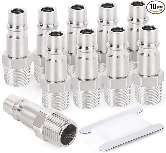GASHER 10PCS 1/4-Inch NPT Male Industrial Air Tool Fitting, 3/8-Inch High Flow Pneumatic Plugs
