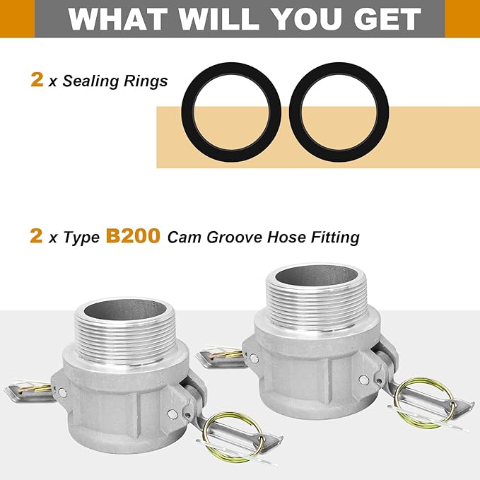 2" Aluminum Cam and Groove Hose Fitting, Global Type B200 Male Adapter x Female NPT Camlock Fitting, Pack of 2