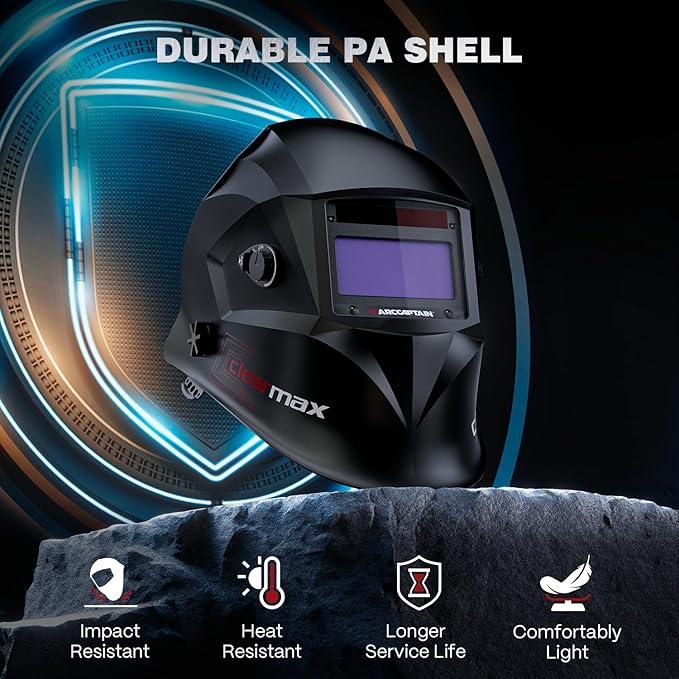 ARCCAPTAIN Large Viewing Screen Welding Helmet, 1/1/1/1 Top Optical Clarity Auto Darkening Welding Hood, 4 Arc Sensor 1/25000s Response Time True Color Welding Helmet with Adjustable Shade 4/9-13