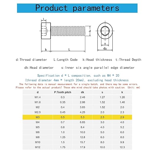 M3-0.5 x 21mm Socket Head Cap Screws Metric, Hex Socket Screw, Allen Socket Drive, 304 Stainless Steel (A2-70), Full Thread, Bright Finish, Machine Thread, DIN912,40 Pcs
