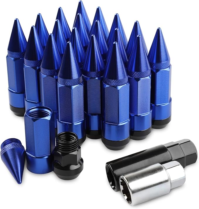 20Pcs Anti Theft Spikes Extended Tuner Wheel/Rims Lug Nuts with Wheel Locks M12X1.5+Socket (Blue)