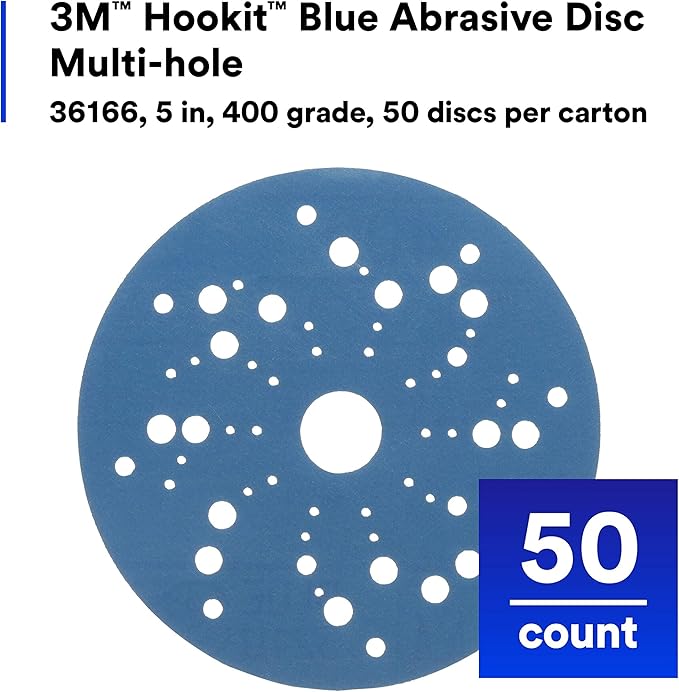 3M Hookit Blue Abrasive Ceramic Aluminum Oxide Hook & Loop Disc - 5 in Diameter Multi-Hole Vacuum Holes - 36166 [PRICE is per BOX]