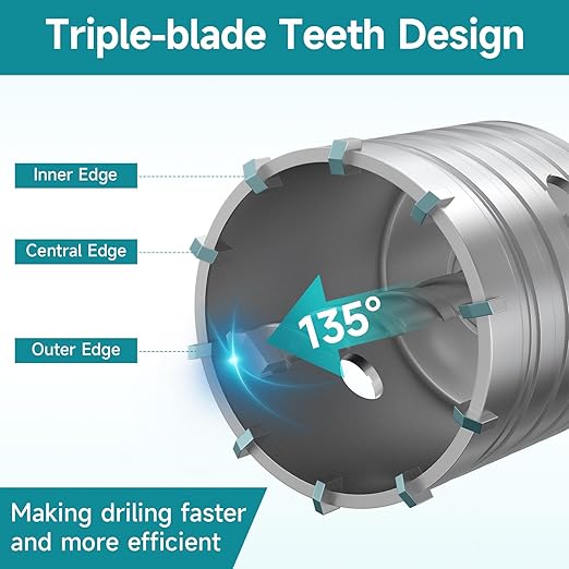 6Pcs Masonry Concrete Hole Saw Kit (40 65 80 100 120 mm) - 110 mm Tungsten Carbide SDS Plus Bit Shank - Hole Saw Set for Concrete Brick Cement Tile