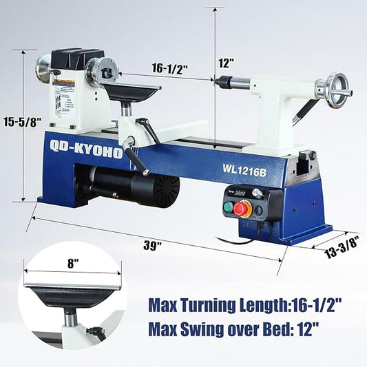 12" X 16-1/2" Wood Lathe Machine竊똙ariable-Speed 250-3200 RPM Digital Display Power Wood Lathes竊?/4HP,120V 1PH Wood Turning Lathe,VSR Woodworking Lathe For Precision Woodworking Projects