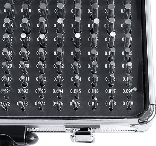 Accusize Industrial Tools - 190 Pc Precision Minus Class ZZ Pin Gauge Set, 0.061" to 0.250", 2" Length, Heat Treated, 60-62 RC, with Aluminum Case, M1(-) A