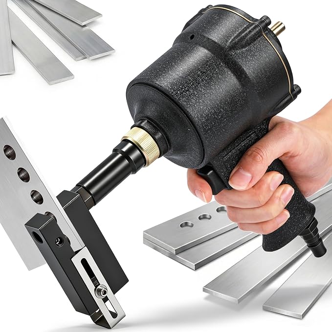NEWTRY 8mm Pneumatic Hole Puncher Air Metal Hole Punch Tool Industrial Punching Gun Heavy Duty Metal Hole Flange Opener for Doors & Windows, Factory, Office and Home