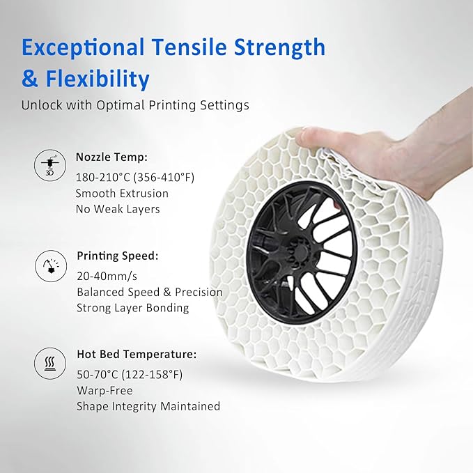 Geeetech TPU Filament 1.75mm, Shore 95A ??Flexible 3D Printer Filament with High Elasticity, 1KG (2.2lbs) Spool, Dimensional Accuracy 짹0.03mm, Fits Most FDM Printers (White)