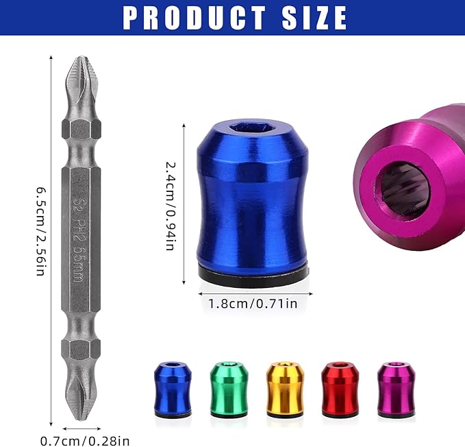 5pcs Strong Magnetic Screw Rings, Screwdriver Head Magnetic Ring with Non-Slip Design Include Double-Ended Screwdriver Bit Holder for Drill Tool Woodworking Maintenance Household Repairs