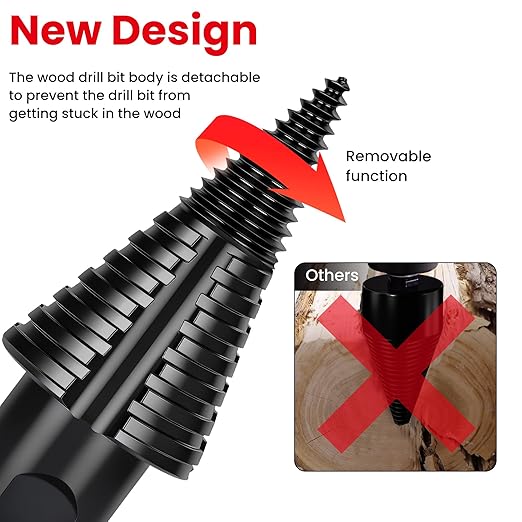 Premium Firewood Log Splitter Drill Bit Set with Detachable Design, 50mm Heavy Duty Wood Splitting Screw Cone - 2 replaceable drill bits & Handles for Electric Drill, Kindling Splitter - 6PCS