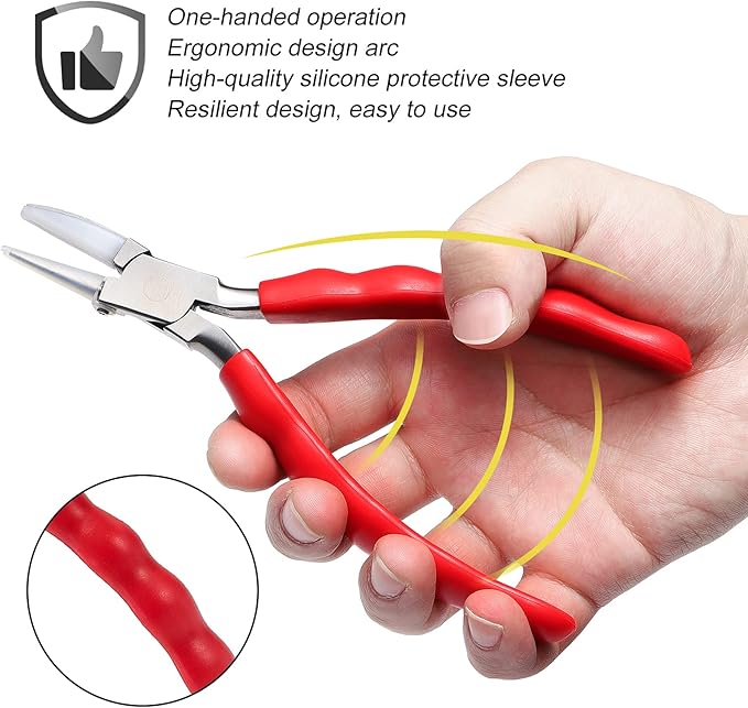 Bolgrona Stainless Steel Adjusting Eyeglasses Leg Tightness Half Round Plier Eyeglass Arms Frame Plier Glasses Repair Parts Tool (Red)