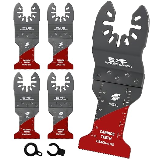S&F STEAD & FAST Oscillating Tool Blade Carbide, Multitool Blades Industrial-Strength, Universal Fit for Quick Release, Oscillating Saw Blades for Hard Metal, Nails, Screws, Bolts, 4-Pack