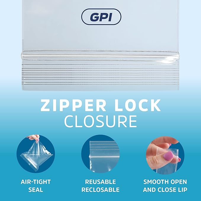 GPI - 2 Gallon Zip Bags, 13" x 15" Large Reclosable Lock Zip Bags, Clear Plastic Zipper Storage Bags with Zip Top Lock for Freezer, Clothing, Food, Documents & Supplies - 500 Count