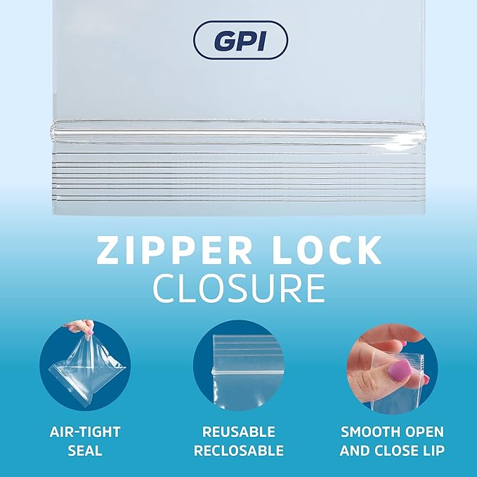 GPI - Extra-large Zip Bags, 14" x 20" Large Reclosable Lock Zip Bags, Clear Plastic Zipper Storage Bags with Zip Top Lock for Freezer, Apparel, Clothing, Food, Supplies - 100 Count