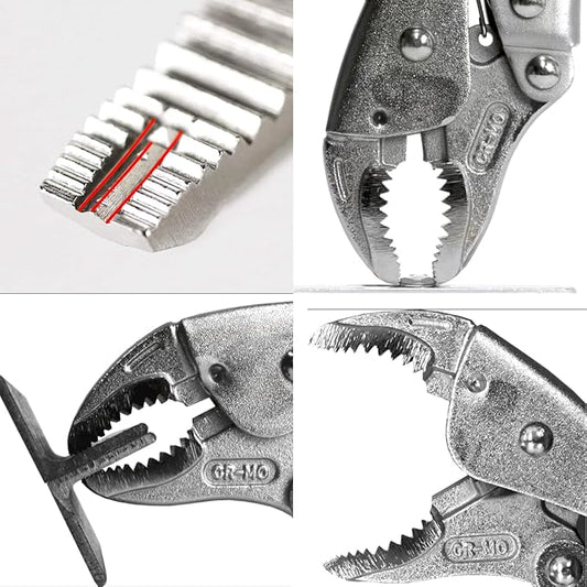 VAMPLIERS 7.5" Vise Grip Heavy Duty Locking Pliers with Screw Extractor Curved Jaws. Professional Grade. Secure Hold, Quick Release. Grip & Remove Stripped/Stuck Screws in seconds.