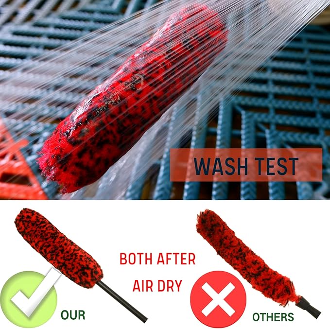 Professional 4 Pack Long Handle Wheel Brush Kit for Cleaning Wheel and Tire- 2X Soft Wheel Cleaning Brush, Detailing Brush and Stiff Tire Brush, Bendable& Durable Wheel Rim Cleaner Brush Set