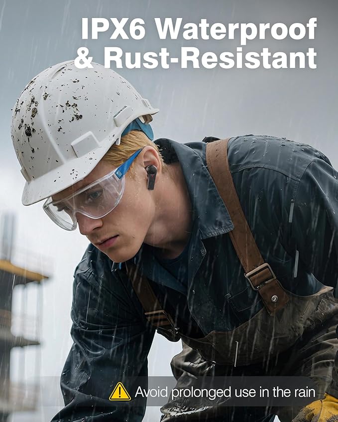 Bluetooth 5.4 Jobsite Earbuds, True Wireless Earplugs, 29dB SNR Hearing Protection, 70hours Playtime for Work