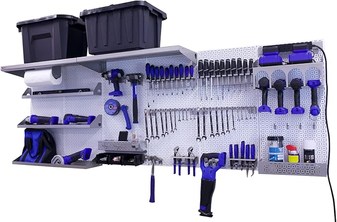 OmniWall Weekend Warrior Ultimate Tool Kit-96" x 32" Metal Pegboard Wall Storage System Black/Black