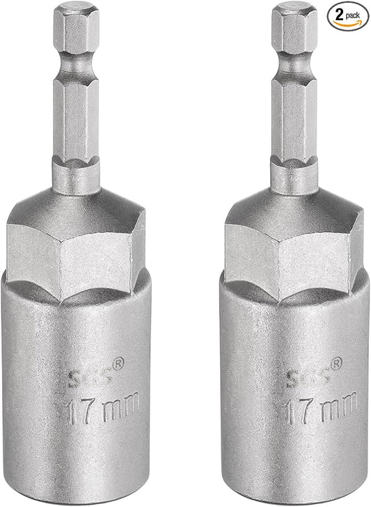 HARFINGTON 2pcs Nut Driver Drill Bit 17mm Metric Socket 1/4" Hex Shank 3.15" (80mm) Long 6-Point Sockets Quick Change CR-V Steel Bolt Setters for Power Drill Drivers