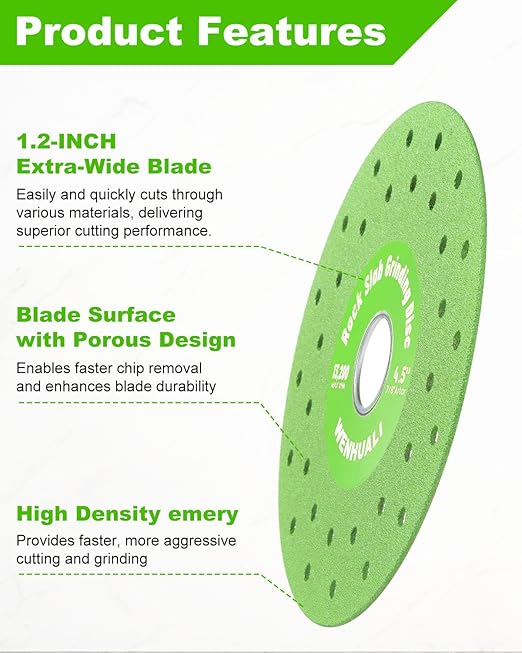 4.5" Diamond Rock Slab Grinding Disc Set, 6 Pcs Ultra-Thin Multi-Pore Cutting Blades for Tile, Glass, Marble, Compatible with Angle Grinder & Diamond Saw Blades