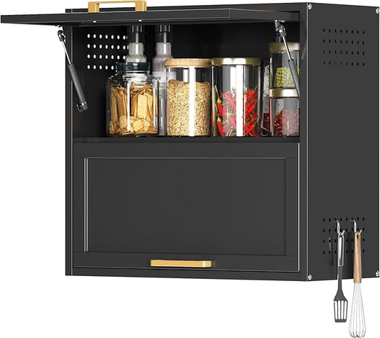 Coolsun Metal Wall Cabinet, Garage Wall Cabinet with Up-Flip Door, 25.6" H Wall Mounted Metal Storage Cabinet for Kitchen,Garage,Basement,Ware House Assembly Required (25.6" H Black)
