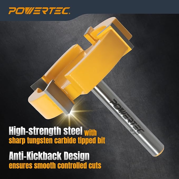 POWERTEC Slab Flattening Router Bit, CNC and Surfacing Router Bit 1/4 Shank, 2" Diameter, 1/2" Cutting Depth, Router Planer Bit - Perfect for Spoilboard Surfacing, Wood Milling Planing - 2PK, 73056-P2