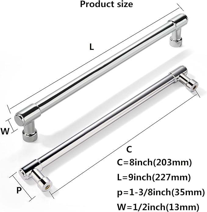 khtumeware 2 Pack 8 Inch(203mm) Polished Chrome Cabinet Pulls Kitchen Cabinet Handles Kitchen Cabinet Hardware for Cupboard Drawer Pulls Dresser Handle