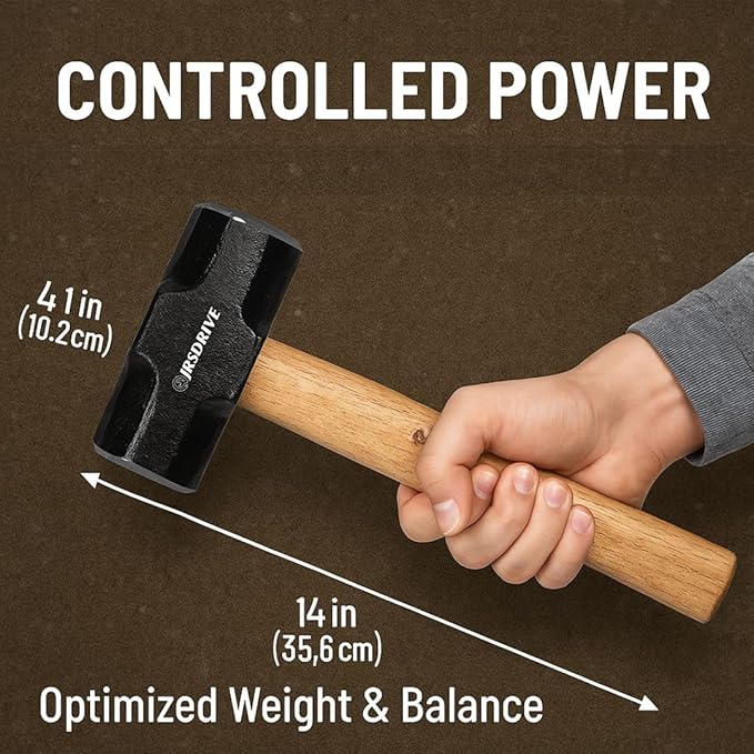 Sledge Hammer 4 lb Wooden Hammer length with 14 Inch Polished Hitting Face Metalworking Tools for Home Improvement, Automotive, Industrial, and Construction E-3006