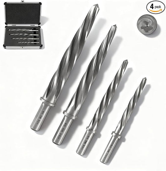 Lichamp 4 Piece Reamers Set for Metal, Taper Reamer Drill Bit for Steel for 3/8 1/2 5/8 3/4 inches Hole M2 HSS Chucking Bridge Steel Reamers