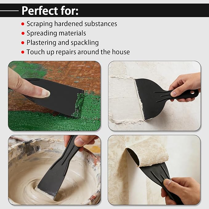 Plastic Putty Knife Set - 3Pcs Black Plastic Scraper Tool, 1.5"/3"/6" Sizes Spackle Knife for Spackling, Painting, Drywall, Arts and Crafts, Tile Jobs, Tamale Making